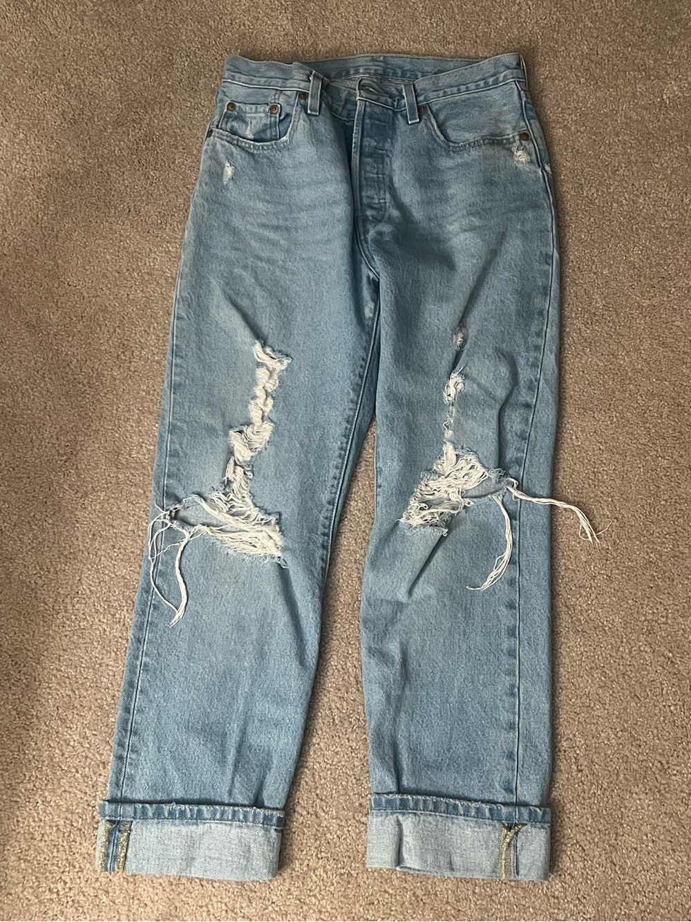 Levi's 501 Light Blue Distressed Boyfriend Jean